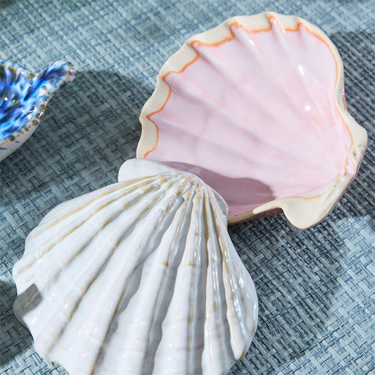 Design Shop Artisanal Reactive Glaze Shell Tidbit Dish / Tray - Stoneware, Set of 3.