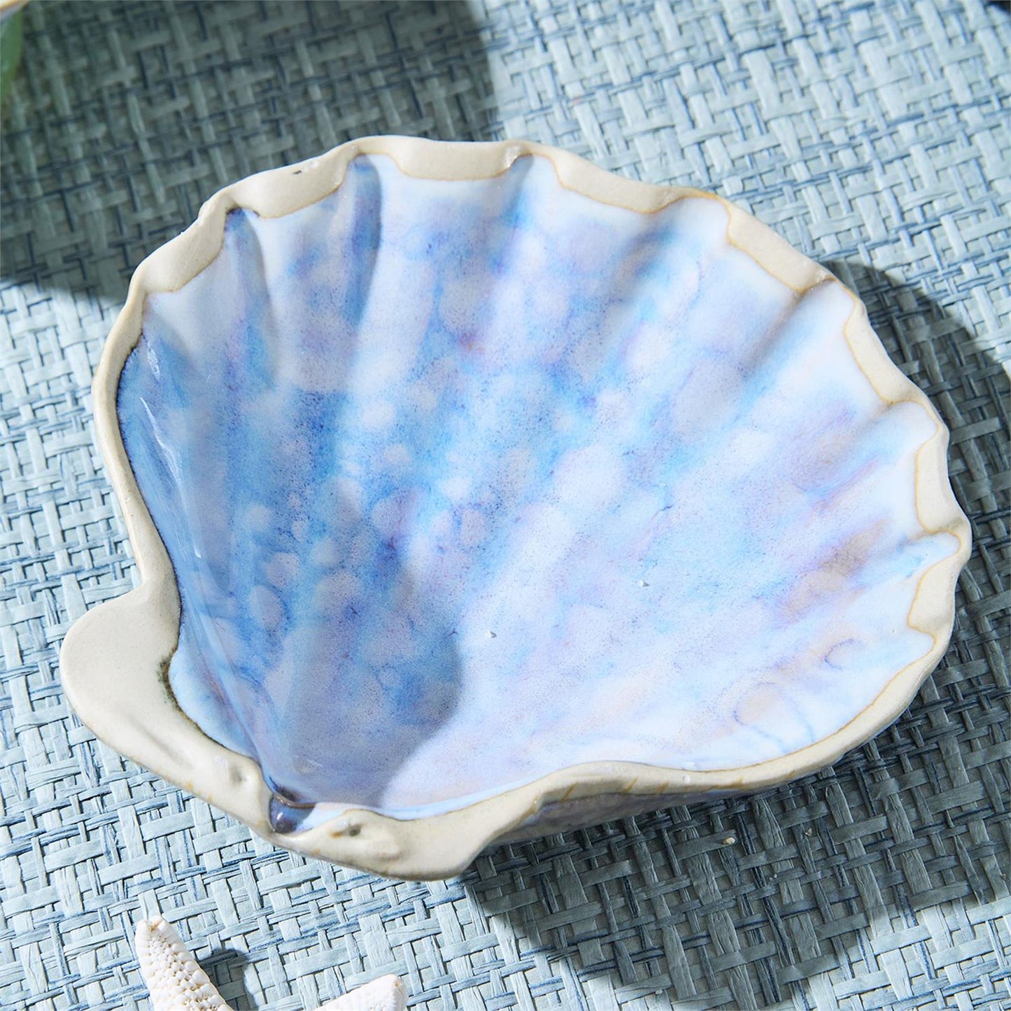 Design Shop Artisanal Reactive Glaze Shell Tidbit Dish / Tray - Stoneware, Set of 3.