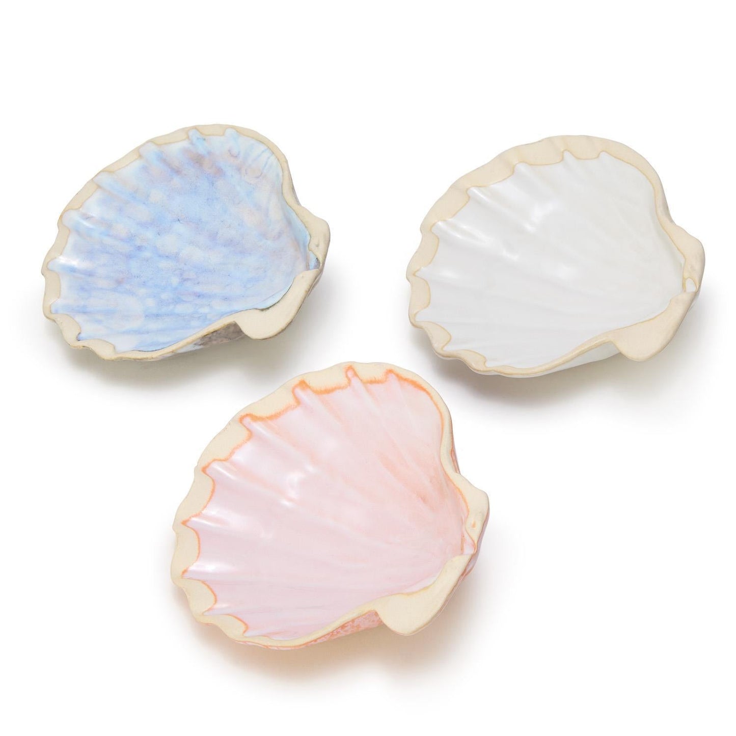 Design Shop Artisanal Reactive Glaze Shell Tidbit Dish / Tray - Stoneware, Set of 3.