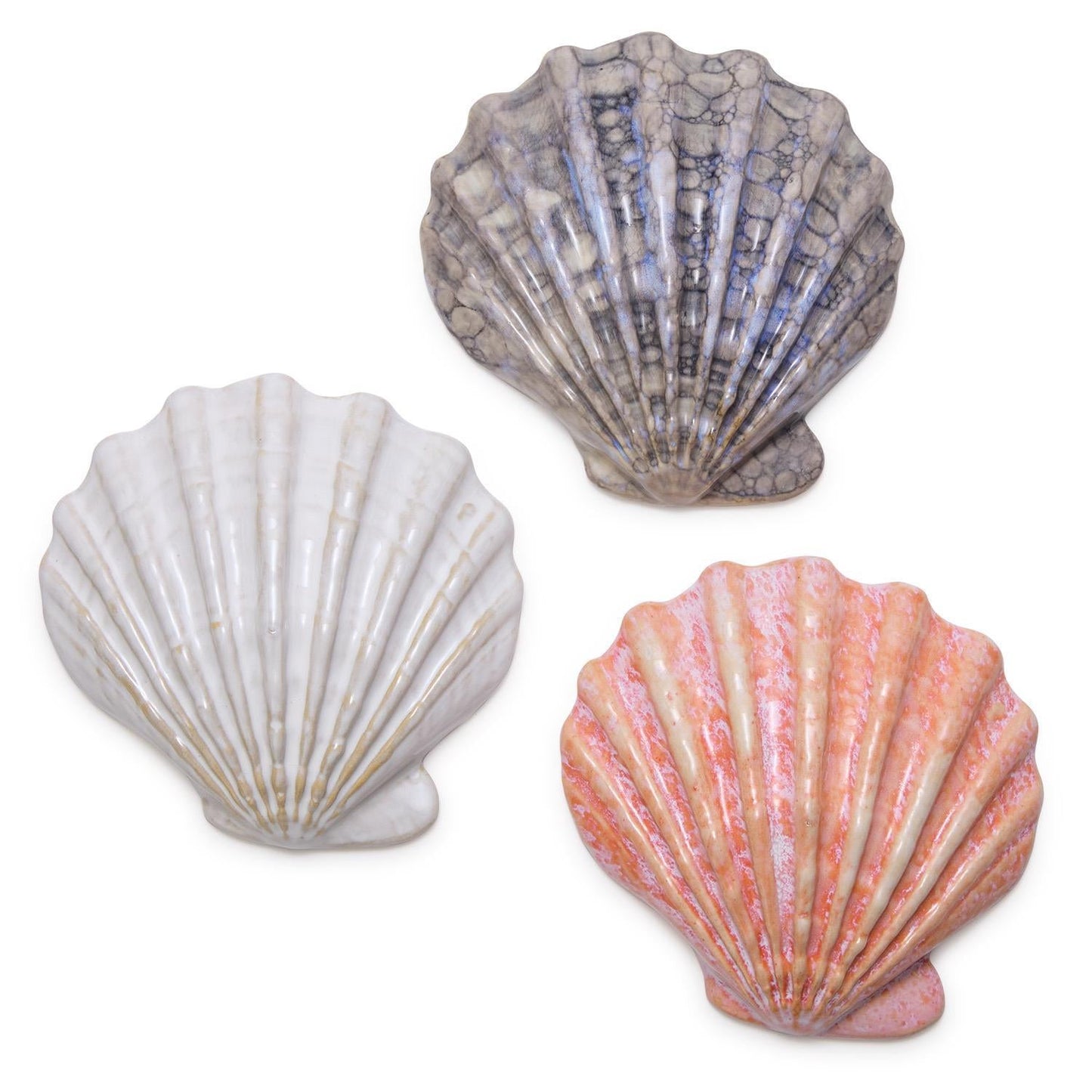 Design Shop Artisanal Reactive Glaze Shell Tidbit Dish / Tray - Stoneware, Set of 3.