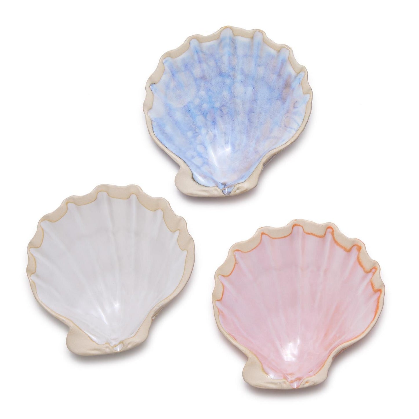 Design Shop Artisanal Reactive Glaze Shell Tidbit Dish / Tray - Stoneware, Set of 3.