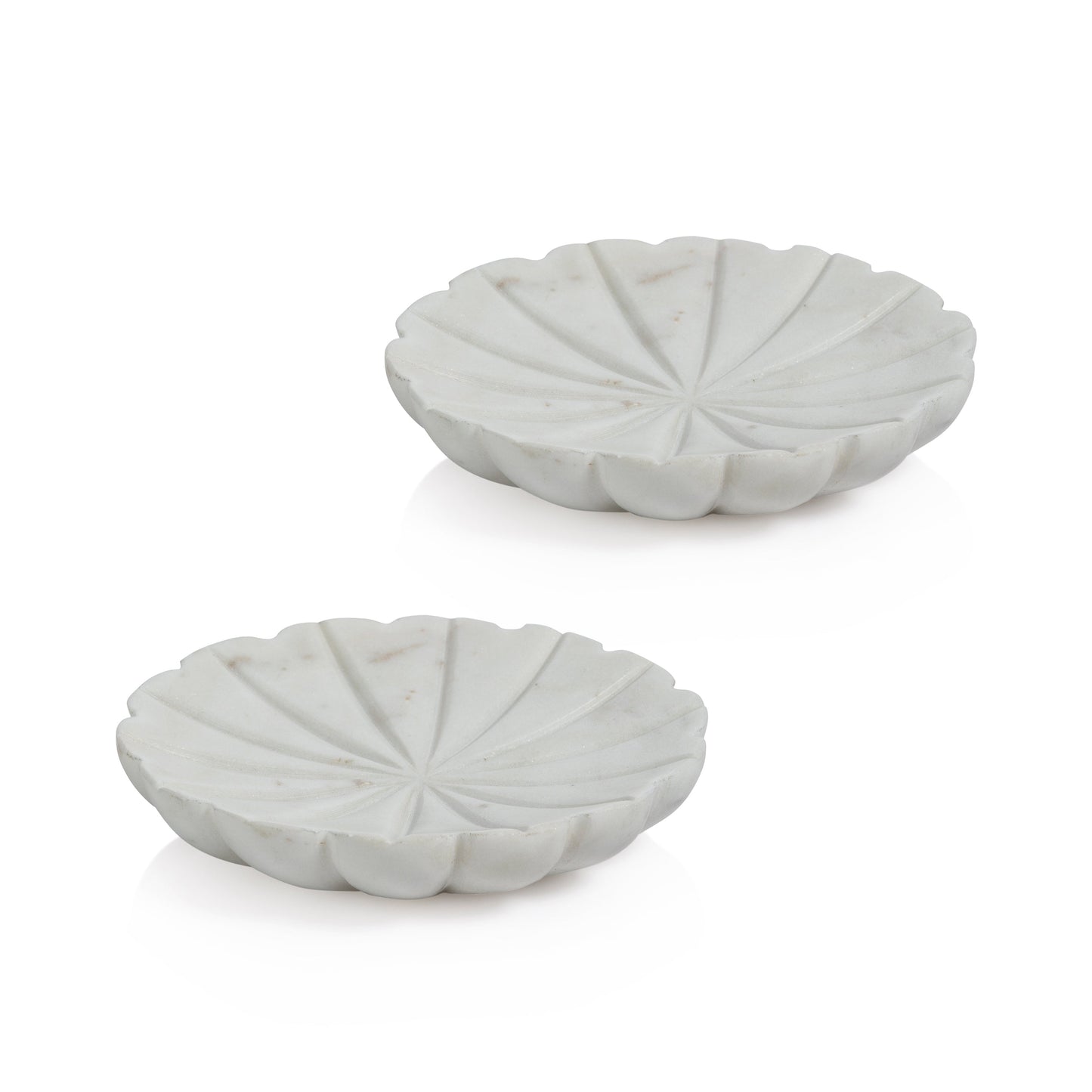 Zodax Kara 2-Piece Flower Marble Decorative Dish Set, White, White