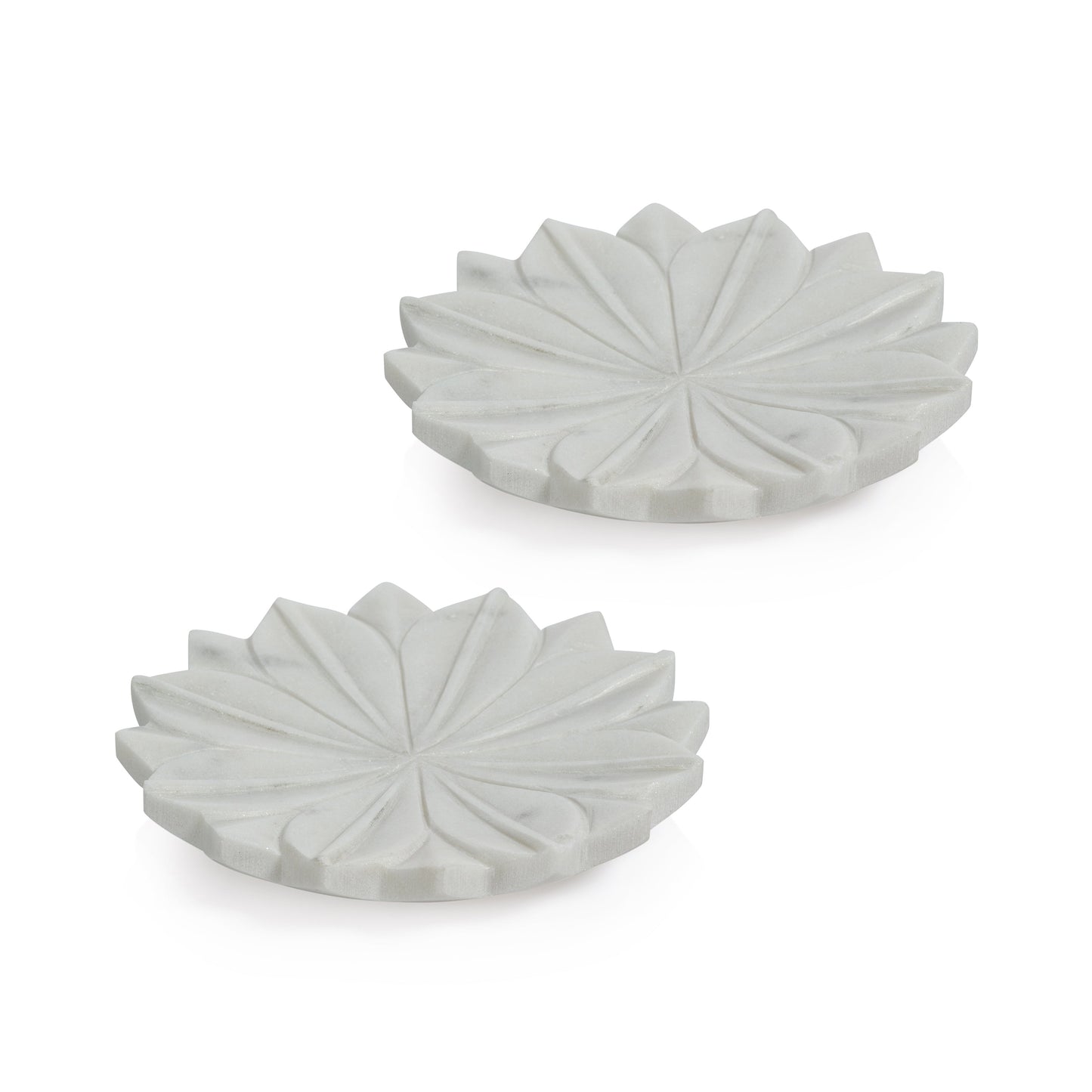 Zodax Kara 2-Piece Lotus Marble Decorative Dish Set, White