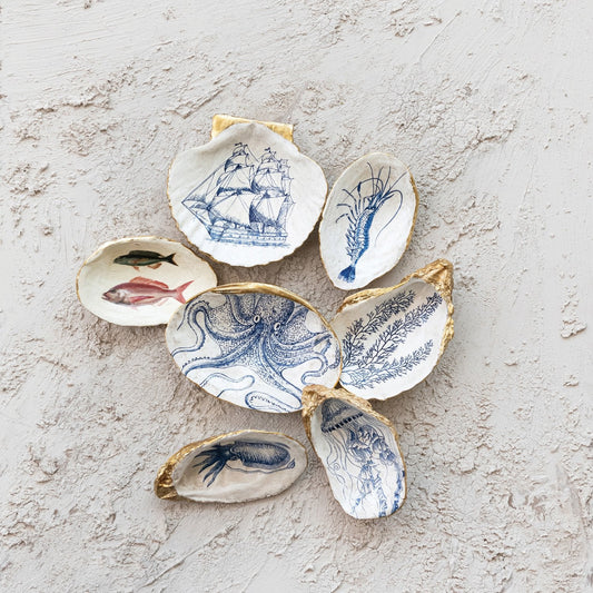 Design Shop Decorative Resin Shell Shaped Dish with Sea Image, Set of 6