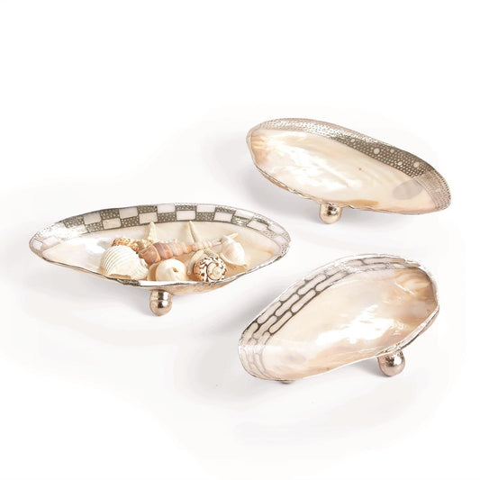 Design Shop Ornamented Cabebe Shell Footed Dish W/Silver Plated Trim Asst 3 Designs
