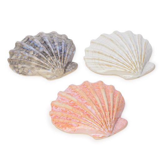 Design Shop Artisanal Reactive Glaze Shell Tidbit Dish / Tray - Stoneware, Set of 3.