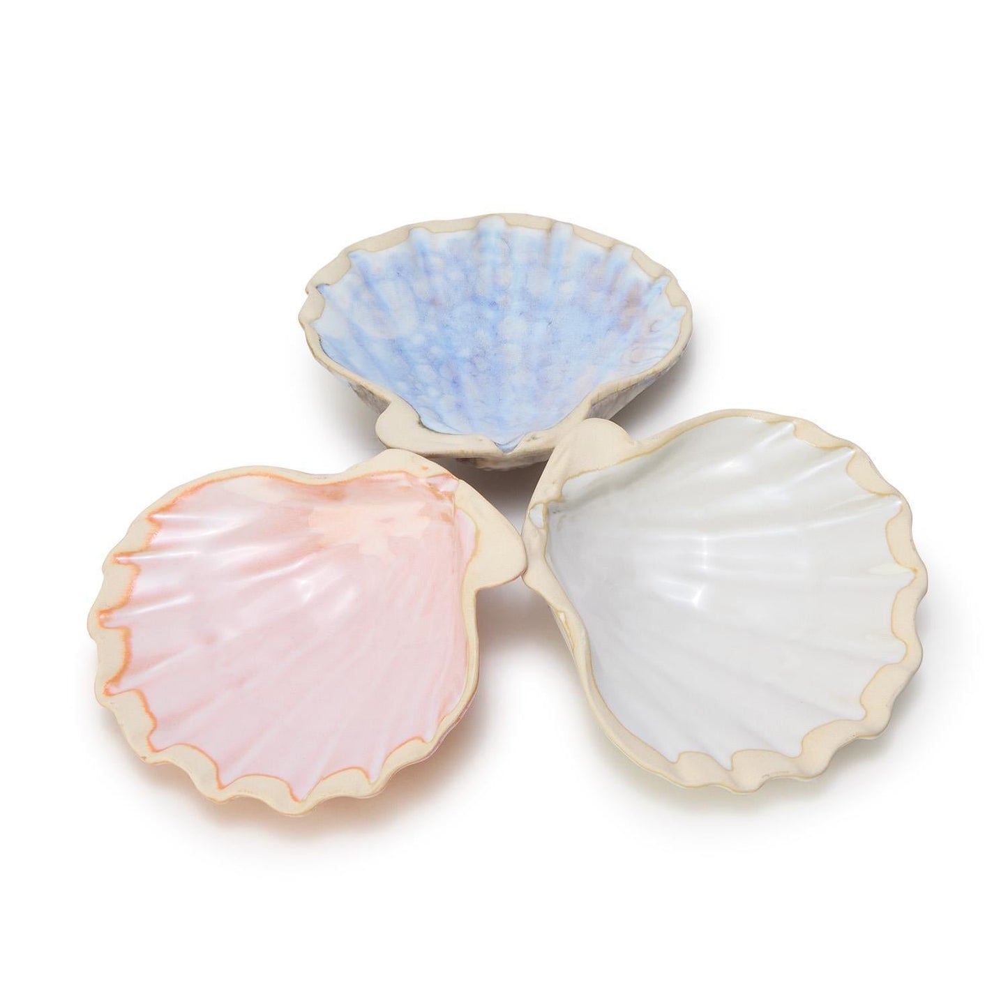 Design Shop Artisanal Reactive Glaze Shell Tidbit Dish / Tray - Stoneware, Set of 3.