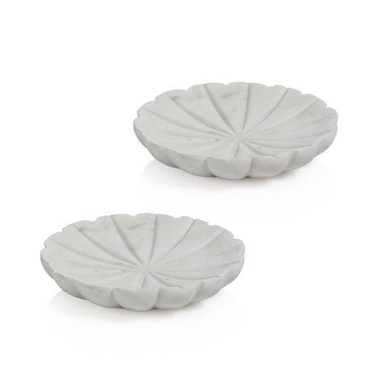 Zodax Kara 2-Piece Flower Marble Decorative Dish Set, White, White