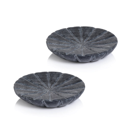 Zodax Kara 2-Piece Flower Marble Decorative Dish Set, Gray, Gray