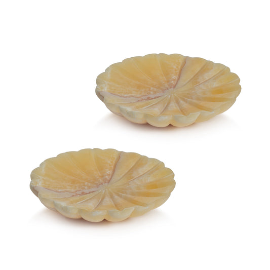Zodax Kara 2-Piece Flower Marble Decorative Dish Set, Amber, Amber