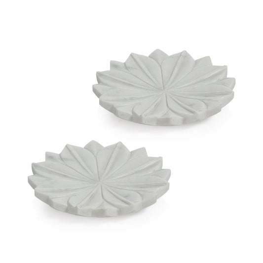 Zodax Kara 2-Piece Lotus Marble Decorative Dish Set, White
