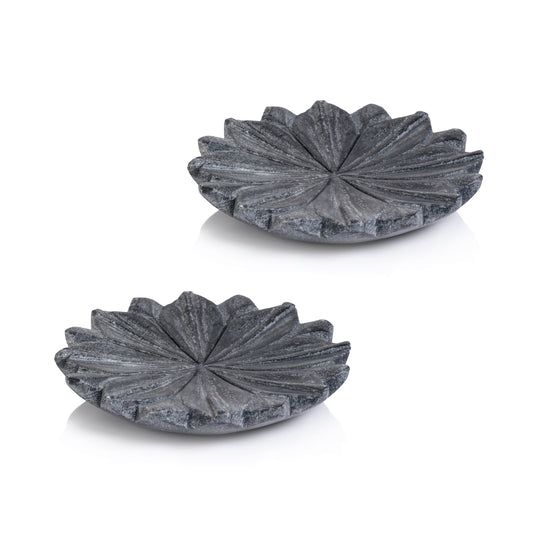 Zodax Kara 2-Piece Lotus Marble Decorative Dish Set, Gray