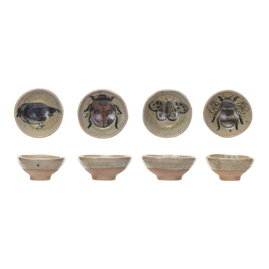 Design Shop Stoneware Dish w/ Insect/Bird, Set of 4.