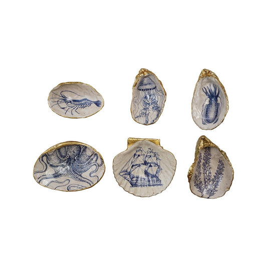 Design Shop Decorative Resin Shell Shaped Dish with Sea Image, Set of 6